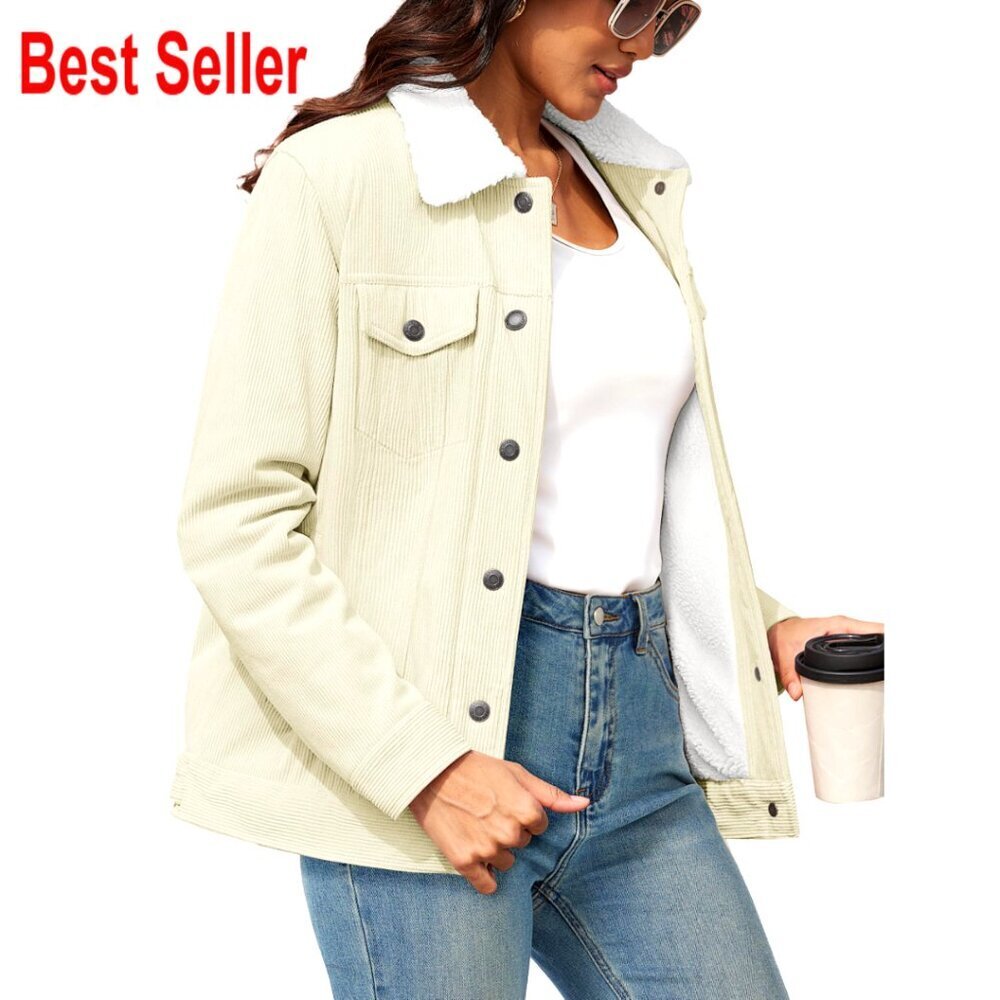 Corduroy Sherpa Lined Jacket Women's Button Down Shacket Winter Western Coat